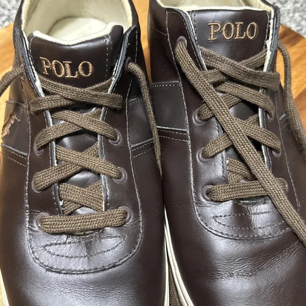 Polo‎ Ralph Lauren Hanford Brown Leather Casual Sneakers Mens Sz 15D Super Clean